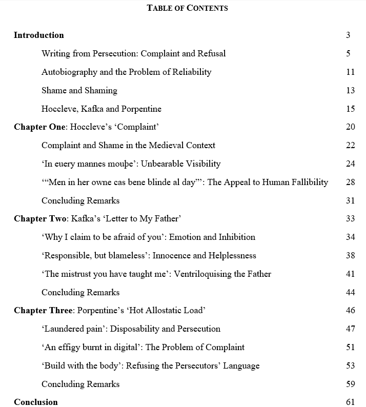 Example of a dissertation structure in literature