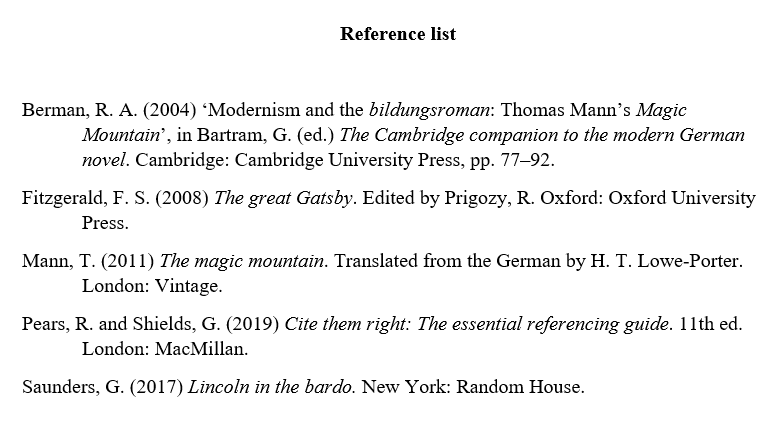 Harvard reference list example
