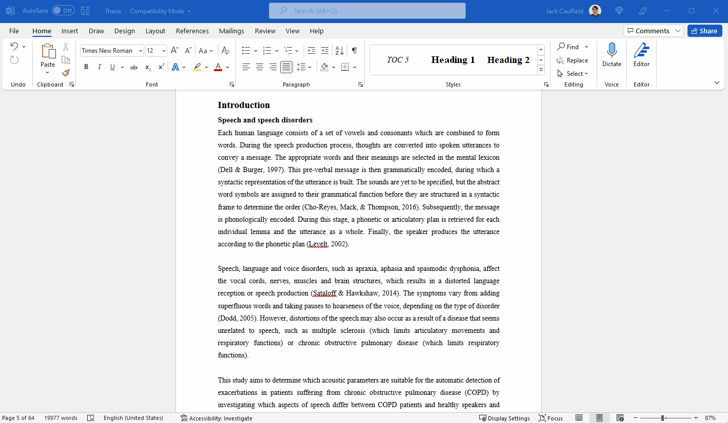 how to combine thesis chapters in word